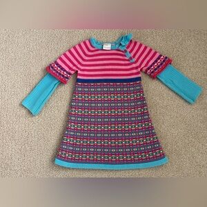 Hanna Andersson pink multi color sweater dress, size 90 (3T).